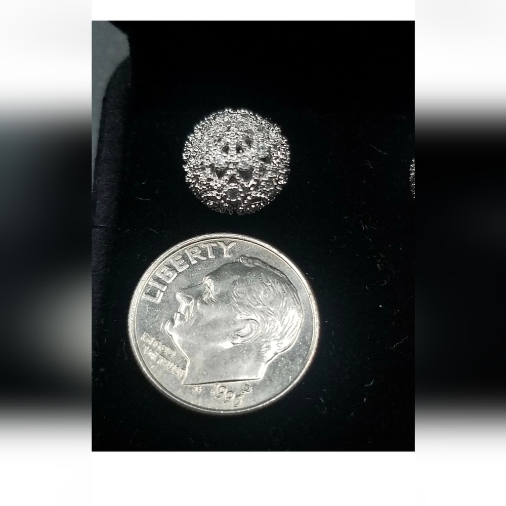 ORROUS & CO 18k White Gold Plated Cubic Zirconia Princess Ball Studs Reversible - Picture 5 of 8